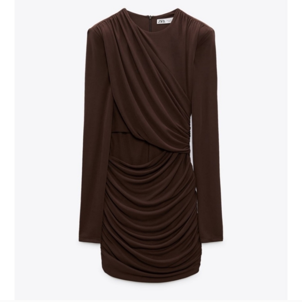 Zara Draped Brown Mini Dress NWT - Picture 14 of 15